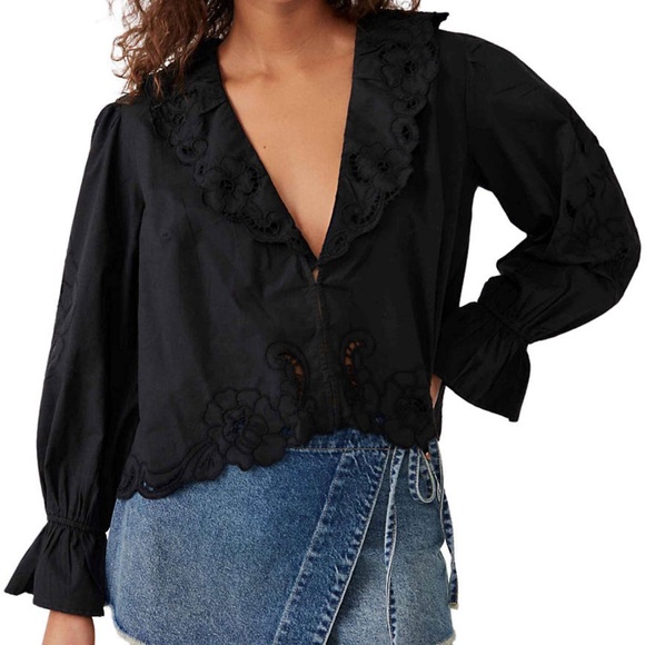 Free People Tops - Women Medium Free People New Smokey Black Maisie Noir Blouse Top